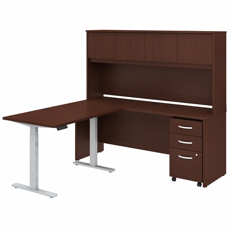 Bush Business Furniture Studio C 72W x 24D L Shaped Desk W/ Hutch, 48W Height Adjstbl Return & Storage, Harvest Cherry STC018CSSU